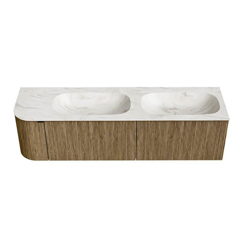 Mondiaz KURVE-DLUX Badkamermeubelset - 165x46x40cm - 2 lade - 1 deur - wastafel solid surface - dubbel / rechts - zonder kraangat - Dusk SW1415185
