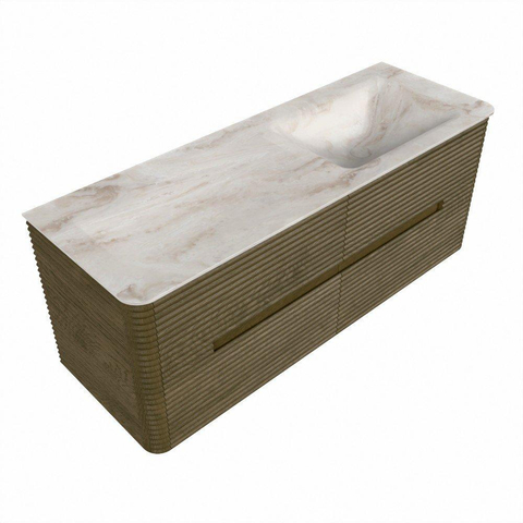 Mondiaz CIRO-DLUX Ensemble de meubles de salle de bains - 130x45x50cm - Vasque solid surface Frappe - 1 lavabo à droite - 1 trou de robinet - 4 tiroirs - Dusk SW1532816