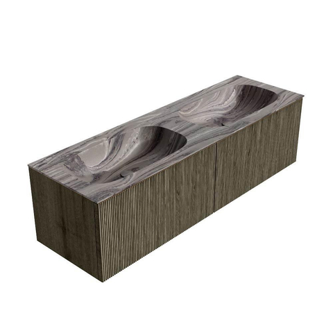 MONDIAZ KURVE-DLUX 150cm badmeubel kleur Shadow met 2 lades en 0 deuren. Wastafel STOR SMALL Dubbel 2 kraangaten Sombra. SW1434067