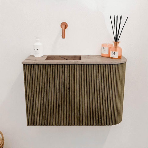 Mondiaz JOYA-DLUX 61.6cm toiletmeubel - ronding rechts kleur Dusk - Wastafel FAYE positie Links Zonder kraangat kleur Arena. SW1425765