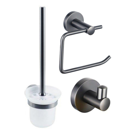 Fortifura Calvi Toiletset - toiletrolhouder - met klep toiletborstel - handoekhaak - PVD - geborsteld gunmetal (antraciet) SW1390012