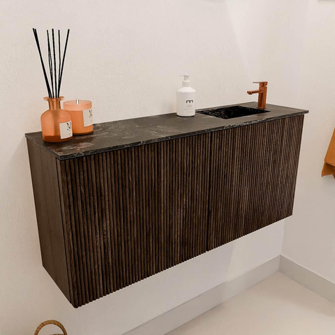 Mondiaz JOYA-DLUX 90cm meuble de salle de bains - couleur Walnut - Vasque FAYE position Droite 1 trou de robinet couleur Lava. SW1422442