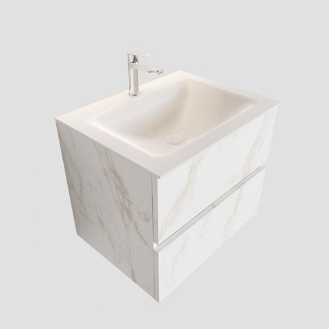 ENSEMBLE DE MEUBLE MONDIAZ VICA - 60cm - 2 tiroirs - lavabo Cloud central - 1 trou de robinet - solid surface marbre carrara SW410229