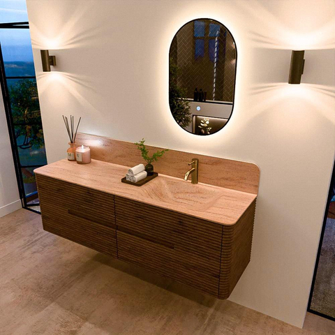 Mondiaz CIRO-DLUX Badkamermeubelset - 160x45x50cm - Solid surface wastafel Saba - 1 wasbak Rechts - 1 kraangat - 4 lades - Dusk SW1533355