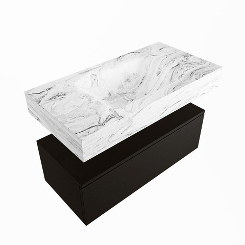 Mondiaz ALAN-DLUX Ensemble de meuble - 90cm - meuble Urban mat - 1 tiroir - Lavabo Cloud Glace suspendu - vasque Centre - 1 trou de robinet SW804803
