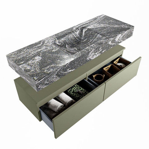 MONDIAZ ALAN - DLUX Badkamermeubelset - 130cm - onderkast - Army - 2 lades - vrijhangende wastafel - wasbak midden - 1 kraangat - Lava SW808407