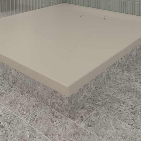 Villeroy & Boch Ecora douchebak - 100x90x3.5cm - afvoer korte zijde - almond (beige) SW1558891