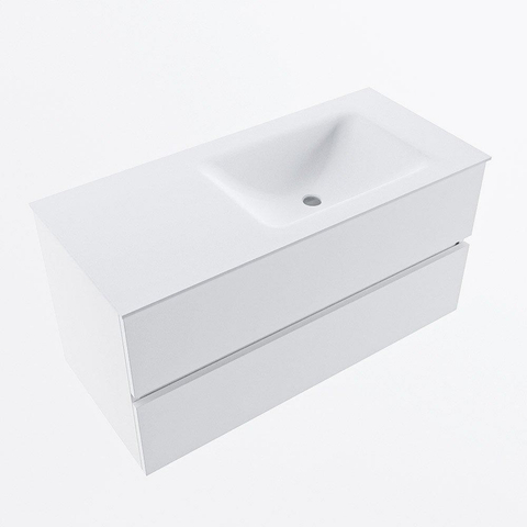 MONDIAZ VICA meuble sous lavabo 100cm Talc 2 tiroirs. Lavabo CLOUD droit sans trou de robinet, couleur Talc. SW1381945