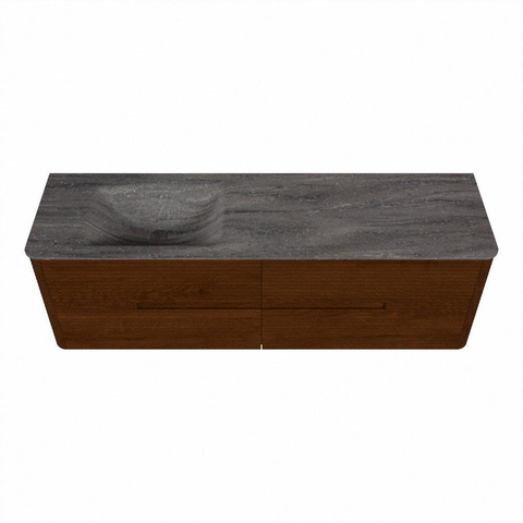 Mondiaz CIRO-DLUX Ensemble de meubles de salle de bains - 160x45x50cm - Plan vasque Solid surface Oza - 1 vasque à gauche - 1 trou de robinet - 4 tiroirs - Ruby SW1532122