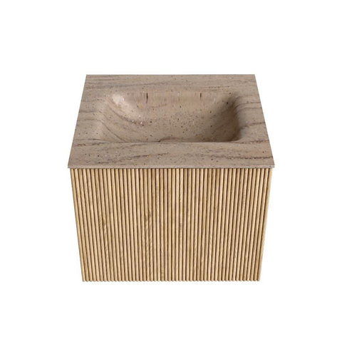 MONDIAZ KURVE-DLUX Meuble de salle de bains 50cm couleur Oak avec 1 tiroir et 0 portes. Lavabo GRUNNE Central sans trou de robinet Saba. SW1433030