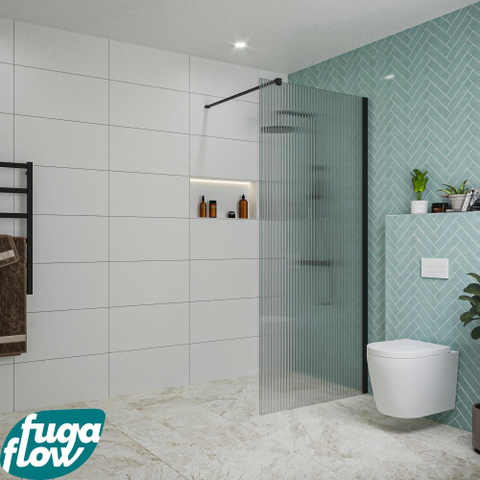 FugaFlow Eccelente Vetro inloopdouche badkamer - 90x200cm - ribbelglas - wandarm - mat zwart - SW1125142