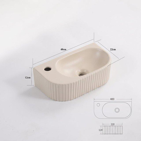 QeramiQ Blend Fontein - 40x22x12cm - ribbel - halfrond - kraangat links - keramiek - linnen SW1449881