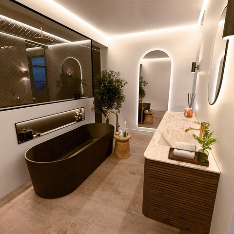 Mondiaz CIRO-DLUX Badkamermeubelset - 190x45x50cm - Solid surface wastafel Frappe - 1 wasbak Rechts - 1 kraangat - 4 lades - Dusk SW1532852