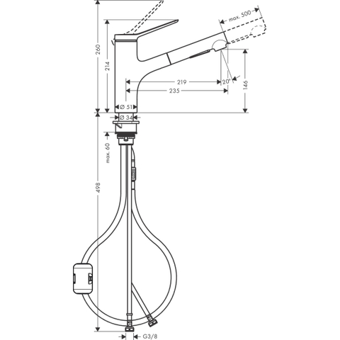 Hansgrohe - Zesis M33 - ééngreepskeukenmengkraan 150 - uittrekbare vuistdouche - 2 jets - mat zwart SW793347