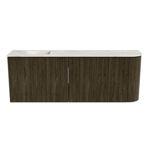Mondiaz JOYA-DLUX 111.6cm toiletmeubel - ronding rechts kleur Shadow - Wastafel FAYE positie Links Zonder kraangat kleur Ostra. SW1423060