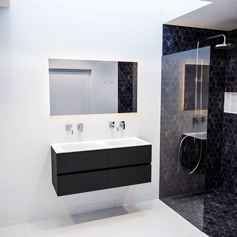 MONDIAZ VICA Ensemble de meuble salle de bain - 120cm - 4 tiroirs - lavabo Cloud double - 0 trous de robinet - solid surface urban SW410227