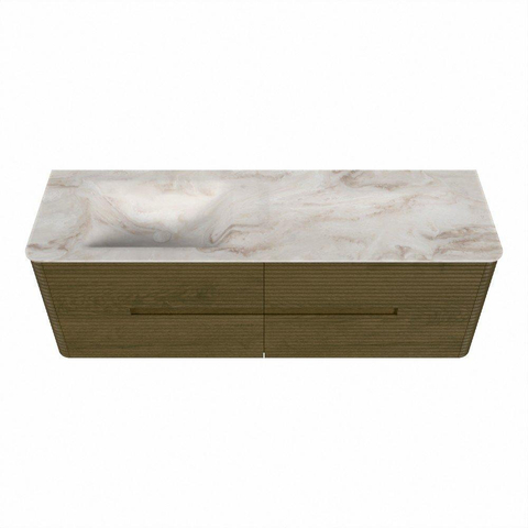 Mondiaz CIRO-DLUX Badkamermeubelset - 150x45x50cm - Solid surface wastafel Frappe - 1 wasbak Links - 1 kraangat - 4 lades - Dusk SW1532832