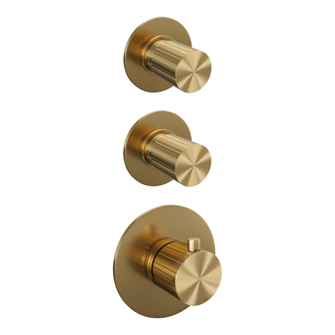 BRAUER Stripe Thermostatique Douche de Pluie Encastrable - SET 04 - Pomme de douche 25cm - Bras mural droit - Douchette 3 positions - Flexible de douche - Coude mural - Or brossé PVD SW1434835