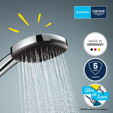 Grohe Vitalio Comfort QuickFix Handdoucheset - diameter 11cm - 3 straalsoorten - 8.0l/min - met houder - met slang - 175cm - chroom SW1028247