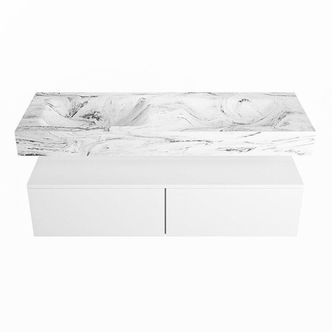 Mondiaz ALAN-DLUX Ensemble de meuble - 130cm - meuble Talc mat - 2 tiroirs - Lavabo Cloud Glace suspendu - vasque Gauche et droite - 2 trous de robinet SW805580
