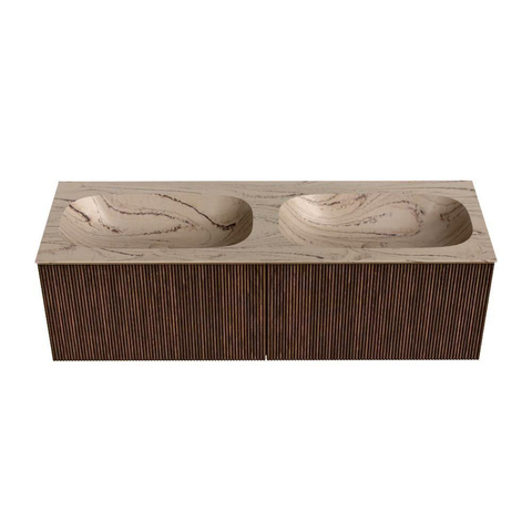 MONDIAZ KURVE-DLUX 140cm badmeubel kleur Walnut met 2 lades en 0 deuren. Wastafel STOR SMALL Dubbel zonder kraangat Arena. SW1431234