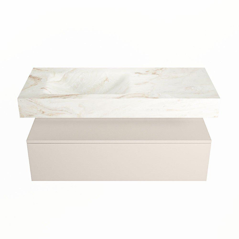 Mondiaz ALAN-DLUX Ensemble de meuble - 110cm - meuble Linen mat - 1 tiroir - Lavabo Cloud Frappe suspendu - vasque Gauche - 1 trou de robinet SW805558