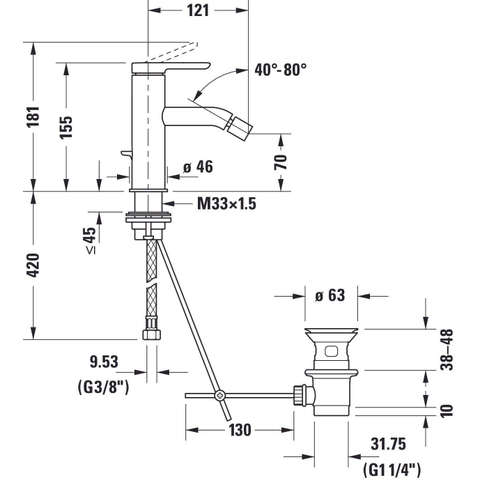Duravit C.1 1 greeps bidetmengkraan - 141x40x155mm - hoogglans chroom SW157842