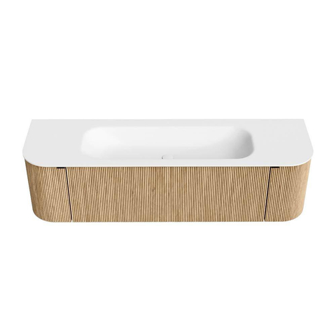 MONDIAZ KURVE Meuble de salle de bains 160 cm avec module 25 Len R couleur Oak avec 1 tiroir et 2 portes. Vasque BIG MEDIUM centrale sans trou de robinet Talc. SW1138176