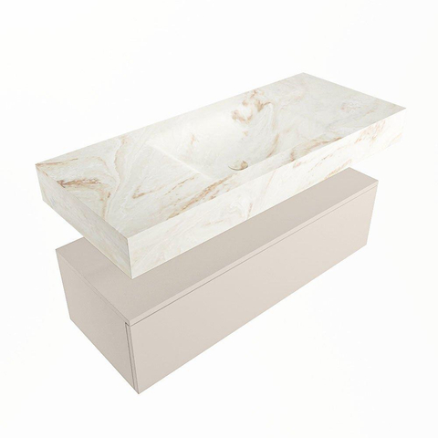 Mondiaz ALAN-DLUX Ensemble de meuble - 110cm - meuble Linen mat - 1 tiroir - Lavabo Cloud Frappe suspendu - vasque Centre - 0 trous de robinet SW805468
