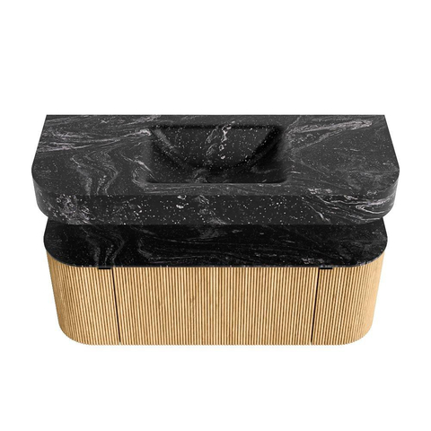 MONDIAZ THOR-DLUX Meuble de salle de bains 120cm arrondi gauche + droite couleur Oak avec 1 tiroir et 2 portes. Vasque suspendue CLOUD Milieu 1 trou de robinet couleur Lava. SW1463084