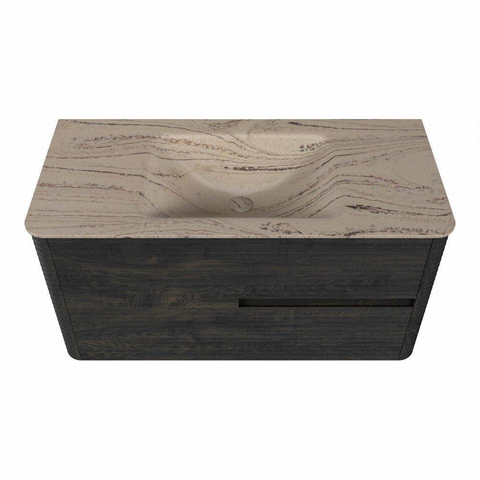 Mondiaz CIRO-DLUX Ensemble de meubles de salle de bains - 100x45x50cm - Plan vasque solid surface Arena - 1 bassin central - 1 trou de robinetterie - 2 tiroirs - Shadow SW1532334