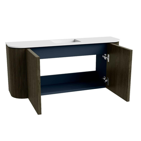 Mondiaz JOYA Meuble de toilette 93,2cm - arrondis gauche et droite couleur Shadow - Lavabo FAYE position Milieu 1 trou de robinet couleur Talc SW1421462