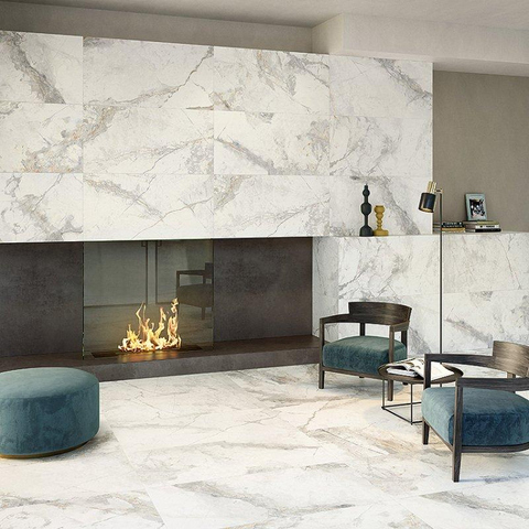 Terravito Bezino carreau mural et de sol - 60x60cm - 10mm - Rectangle - rectifié - Aspect marbre - Blanc Mat SW720415