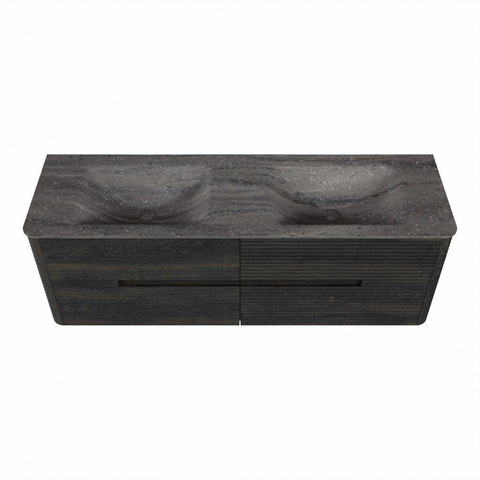 Mondiaz CIRO-DLUX Badkamermeubelset - 150x45x50cm - Solid surface wastafel Oza - 2 wasbak Dubbel - zonder kraangaten - 4 lades - Shadow SW1532653