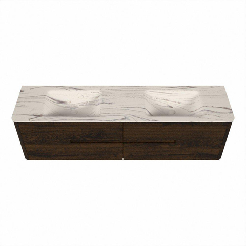 Mondiaz CIRO-DLUX Ensemble de meubles de salle de bains - 180x45x50cm - Plan vasque solid surface Nata - 2 vasques double - 2 trous de robinet - 4 tiroirs - Noyer SW1530580