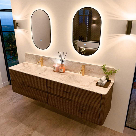 Mondiaz CIRO-DLUX Ensemble de meuble de salle de bains - 190x45x50cm - Vasque en solid surface Frappe - 2 vasques doubles - 2 trous de robinet - 4 tiroirs - Dusk SW1532855