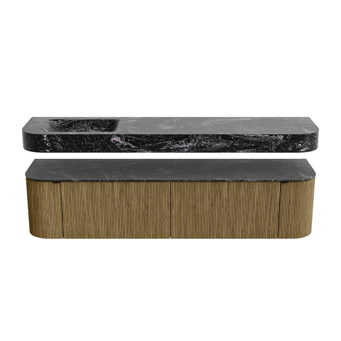 MONDIAZ THOR-DLUX 190cm meuble de salle de bains arrondi gauche + droite couleur Dusk avec 2 tiroirs et 2 portes. Vasque suspendue CLOUD gauche sans trou de robinet couleur Lava. SW1466464