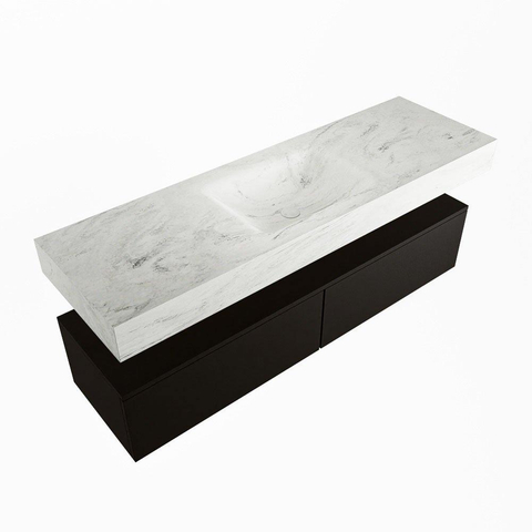 Mondiaz ALAN-DLUX Ensemble de meuble - 150cm - meuble Urban mat - 2 tiroirs - Lavabo Cloud Opalo suspendu - vasque Centre - 0 trous de robinet SW806464
