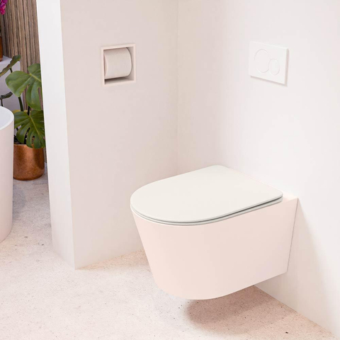 Mondiaz LAVIE hangtoilet – spoelrandloos – 36 x 53 cm – met softclose zitting – Rosee (roze), zitting Linen (offwhite) SW1208654