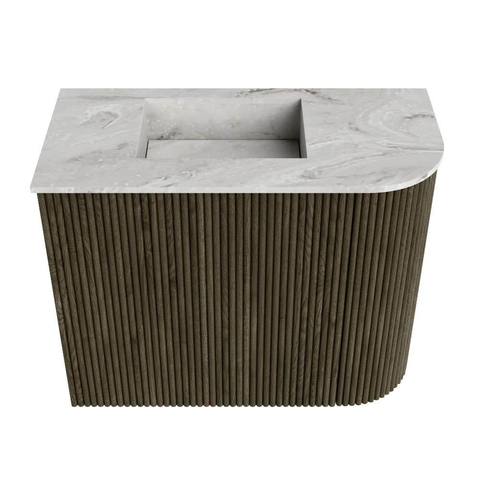 Mondiaz JOYA-DLUX 51.6cm toiletmeubel - ronding rechts kleur Shadow - Wastafel FAYE positie Links 1 kraangat kleur Glace. SW1422773