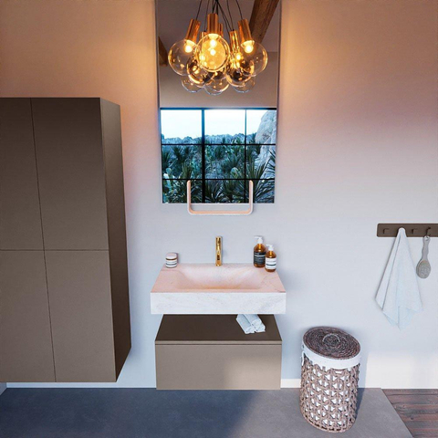 Mondiaz ALAN-DLUX Ensemble de meuble - 70cm - meuble Smoke mat - 1 tiroir - Lavabo Cloud Ostra suspendu - vasque Centre - 1 trou de robinet SW807386