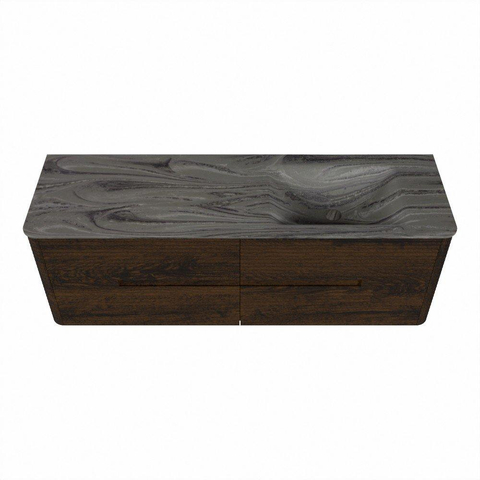 Mondiaz CIRO-DLUX Badkamermeubelset - 150x45x50cm - Solid surface wastafel Sombra - 1 wasbak Rechts - zonder kraangaten - 4 lades - Walnut SW1530760