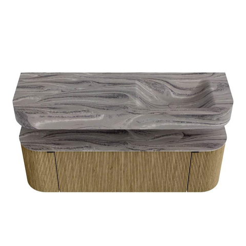 MONDIAZ THOR-DLUX 140cm meuble de salle de bains arrondi gauche + droite couleur Dusk avec 1 tiroir et 2 portes. Vasque suspendue CLOUD Droite sans trou de robinet couleur Sombra. SW1464349