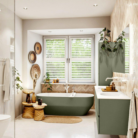 Mondiaz VICA Ensemble meuble de salle de bains - 180cm - army - 4 tiroirs - Lavabo MOON - double sans trou de robinet - couleur talc - Version XL 60cm de hauteur SW1189303