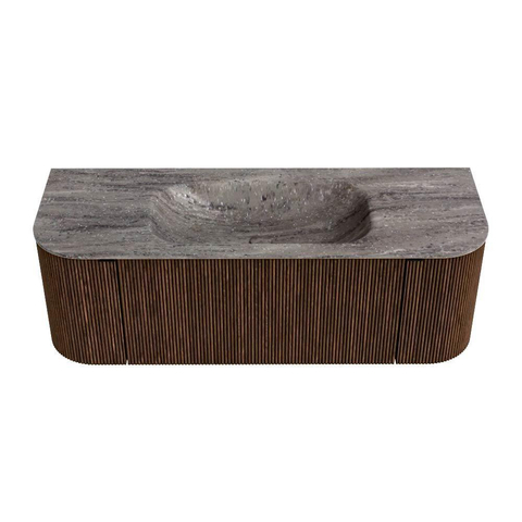 MONDIAZ KURVE-DLUX Meuble de salle de bains 130cm arrondi gauche + droite couleur Walnut avec 1 tiroir et 2 portes. Lavabo BIG SMALL au milieu sans trou de robinet Oza. SW1432727