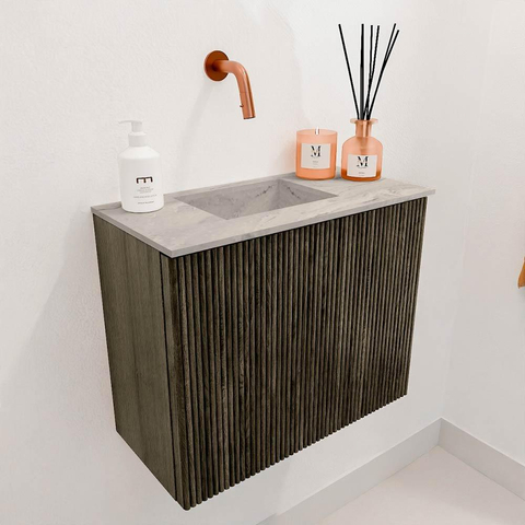 Mondiaz JOYA-DLUX 50cm toiletmeubel - kleur Shadow - Wastafel FAYE positie Links Zonder kraangat kleur Glace. SW1422745