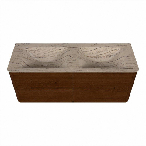 Mondiaz CIRO-DLUX Ensemble de meubles de salle de bains - 130x45x50cm - Plan vasque solid surface Arena - 2 vasques Double - sans trous de robinetterie - 4 tiroirs - Ruby SW1531707