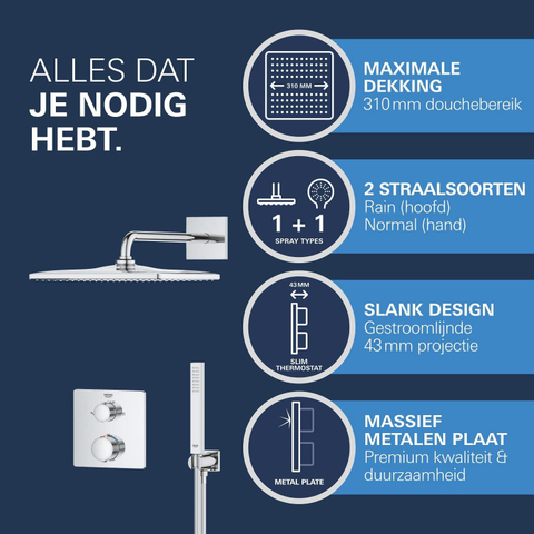 Grohe QuickFix Precision Thermostat Perfect Inbouw Douchesysteem - Vitalio Rain Mono 310 Cube hoofddouche - chroom SW1120181