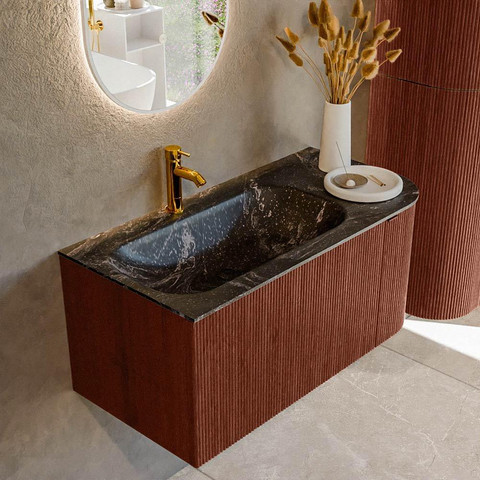 Mondiaz KURVE-DLUX Ensemble meuble de salle de bains - 95x46x40cm - 1 tiroir - 1 porte - lavabo solid surface - gauche - 1 trou de robinet - Ruby SW1416028