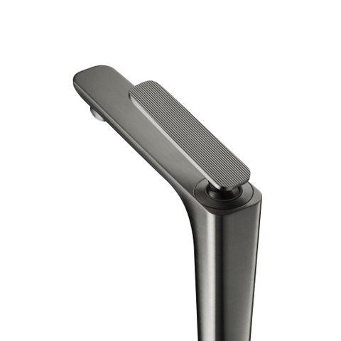 Hansgrohe Axor Citterio C 1-gats wastafelkraan 125 coolstart m. afvoerplug m. cubic cutvoorsprong 13.5cm - brushed black chrome SW1152127